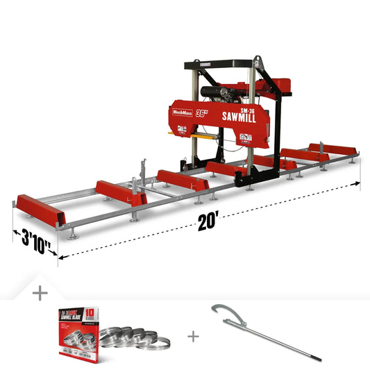 36" MAX Portable Sawmill, 25HP 688cc HONDA GX690 V-Twin Engine, 36" Board Width, 20' Track Length, (10 x Blades Included), SM-36HMAX